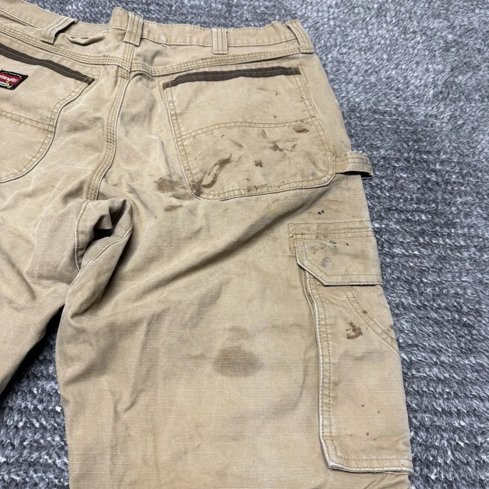 Wrangler Riggs Workwear Carpenter Pants Mens 34 x 32 Brown Ripstop Canvas READ‎
